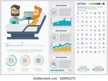 Medicine infographic template and elements. The template includes illustrations of hipster men and huge awesome set of thin line icons. Modern minimalistic flat vector design.