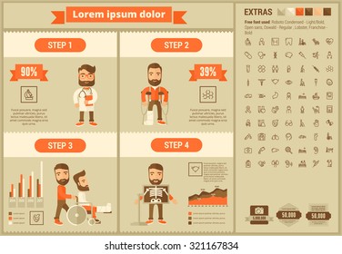 Medicine infographic template and elements. The template includes illustrations of hipster men and huge awesome set of thin line icons. Modern minimalistic flat vector design.