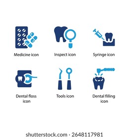 Medicina, Inspecionar, Seringa, Fios dentários, Ferramentas, Ícone de enchimento dentário