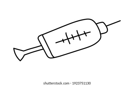 Medicine items isolated. Syringe. Vector hand drawn illustration in doodle style. Vaccination concept