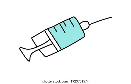 Medicine items isolated. Syringe. Vector hand drawn illustration in doodle style. Vaccination concept