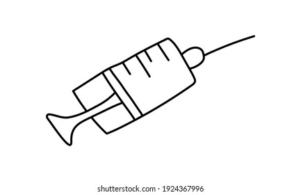 Medicine items isolated. Syringe. Vector hand drawn illustration in doodle style. Vaccination concept
