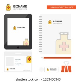 Medicine jar Business Logo, Tab App, Diary PVC Employee Card and USB Brand Stationary Package Design Vector Template