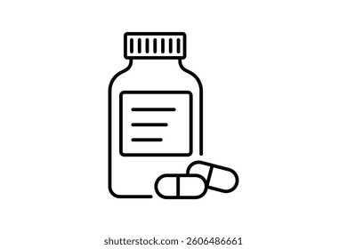 Medicine Jar with Capsules Icon, medicine capsule bottle icon, pill bottle vector illustration, healthcare medicine jar, pharmacy capsule container icon