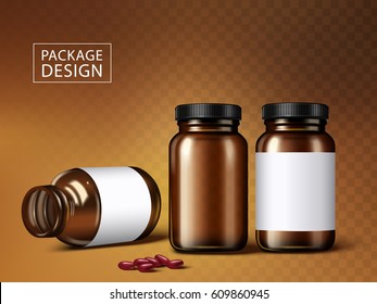 medicine jars and capsules, isolated transparent background 3d illustration