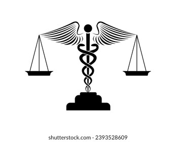 Medicine and justice, caduceus scale logo vector icon template