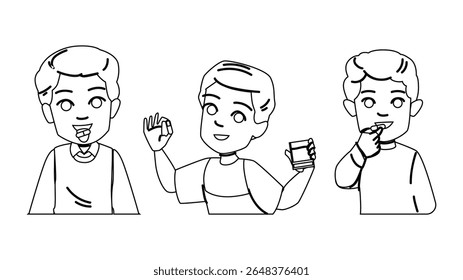 medicine kid pills boy vector. pill children, danger safety, accident play medicine kid pills boy character. people black line pencil drawing illustration