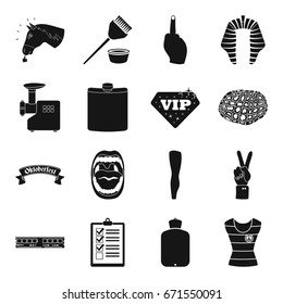 medicine, kitchen, computer and other web icon in black style. hunting, animal, hairdresser icons in set collection.