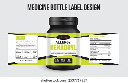 Etiqueta del medicamento, diseño de etiqueta engomada multivitamínica del suplemento, y empaquetado de la caja del tarro de la botella de la medicina dietética.