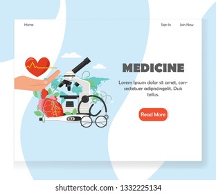 Medicine landing page template. Vector flat style design concept for website and mobile site development for doctors and physicians. Healthcare, medical services.