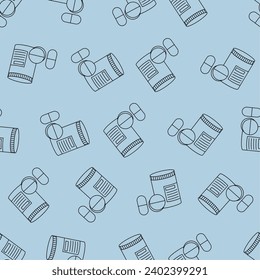 El arte de la línea de medicina es un patrón sin fisuras. Adecuado para fondos, papel pintado, telas, textiles, papel de envoltura, materiales impresos y muchos más. Vector modificable.