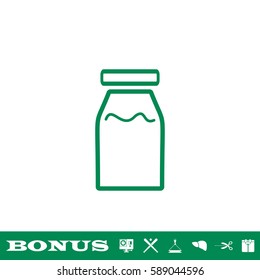 Medicine line bottle icon flat. Green pictogram on white background. Vector illustration symbol and bonus button