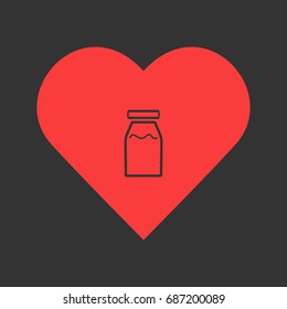 Medicine line bottle icon flat. Simple pictogram on heart background. Vector illustration symbol