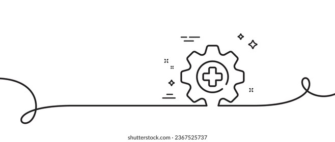 Icono de línea de medicina. Una línea continua con curl. Señal de servicio médico. Símbolo de asistencia sanitaria. Cinta de esquema único de medicina. Patrón de curva de bucle. Vector