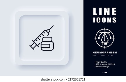 Medicine line icon. Injection, syringe, needle, vaccine, lymph, hospital, pharmacy, drip, hospital, doctor. Health care concept. Neomorphism style. Vector line icon for Business and Advertising