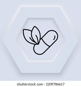 Medicine line icon. Pills, plate, capsule, dietary supplement, conception pills, pharmacy, first aid kit, illness, hospital. Health care concept. Neomorphism style. Vector line icon
