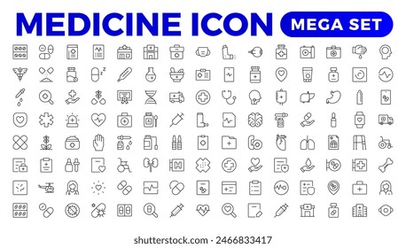 Medicine line Icon set collection. Set of vector line icons of Medicine and helth for weband apps. modern icon and various concepts, Set of flat signs and symbols for web and apps.