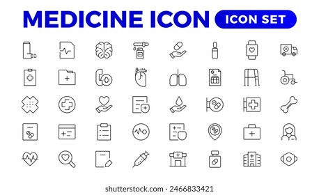 Medicine line Icon set collection. Set of vector line icons of Medicine and helth for weband apps. modern icon and various concepts, Set of flat signs and symbols for web and apps.