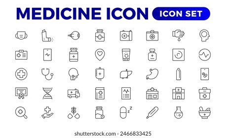 Medicine line Icon set collection. Set of vector line icons of Medicine and helth for weband apps. modern icon and various concepts, Set of flat signs and symbols for web and apps.