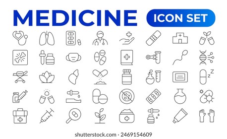 Medicine line Icon set collection. Set of vector line icons of Medicine and helth for weband apps. modern icon and various concepts, Set of flat signs and symbols for web and apps.