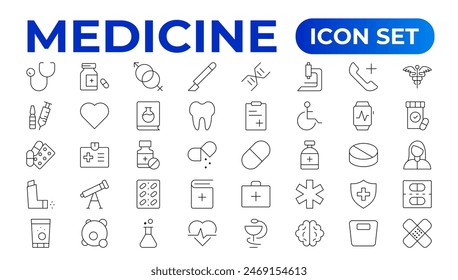 Medicine line Icon set collection. Set of vector line icons of Medicine and helth for weband apps. modern icon and various concepts, Set of flat signs and symbols for web and apps.