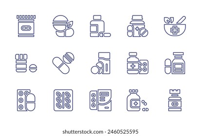 Medicine line icon set. Editable stroke. Vector illustration. Containing medicine, pill, tablets, naturalmedicine, pills, capsules, medicines.