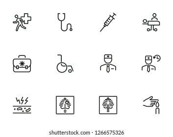 Medicine line icon set. Set of line icons on white background. Healthcare concept. Doctor, drug products, medicine. Vector illustration can be used for topics like hospital, healthcare