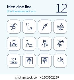 Medicine line icon set. Set of line icons on white background. Healthcare concept. Doctor, drug products, medicine. Vector illustration can be used for topics like hospital, healthcare