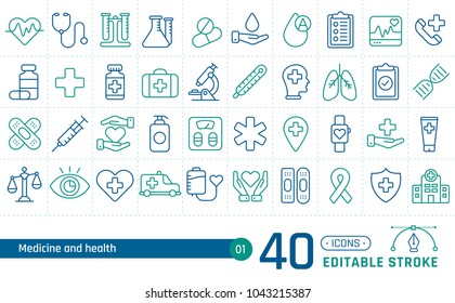 Medicine line icons set. Pictogram collection suitable for banner, mobile application, website. Editable stroke