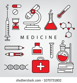 Medicine linear vector concept.  Science and Medical illustration made with thin line web icons.