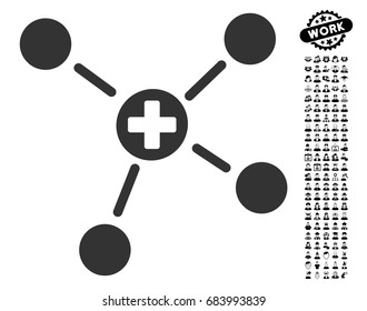 Medicine Links icon with black bonus people clip art. Medicine Links vector illustration style is a flat gray iconic symbol for web design, app user interfaces.