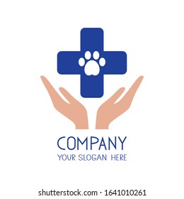 Medicine logo. Hands veterinarian cross icon