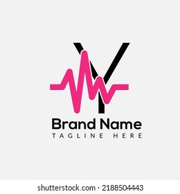 Medicine Logo On Letter Y Template. Medical Icon On Y Letter, Initial Heart Beats, Health Sign Concept