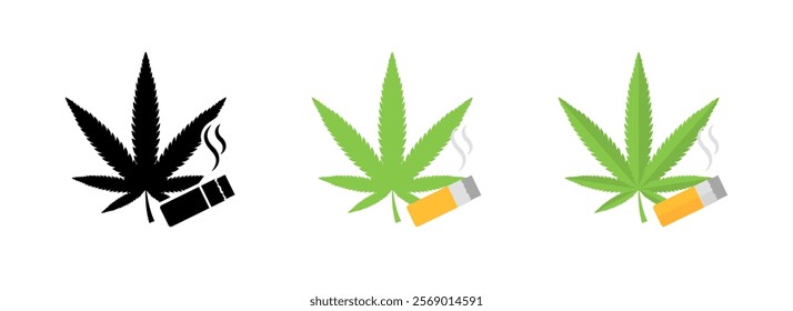 Medicine marijuana set icons. Flat and silhouette style. Vector icons.