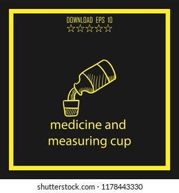 medicine and measuring cup  sketch vector icon