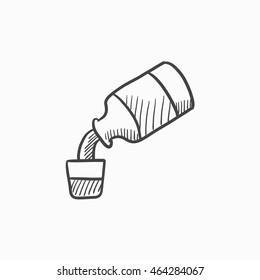 Medicine and measuring cup vector sketch icon isolated on background. Hand drawn Medicine and measuring cup icon. Medicine and measuring cup sketch icon for infographic, website or app.