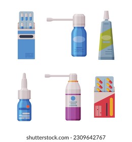 Medicine and Medication in Vial as Pharmacy Product Vector Set