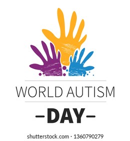 Medicine and mental health world autism day isolated emblem vector child color hand or palm charity fund emblem or logo care and medical aid or help introvert character and socialization problem