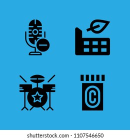 medicine, microphone, drum set and factory icons vector in sample icon set for web and graphic design