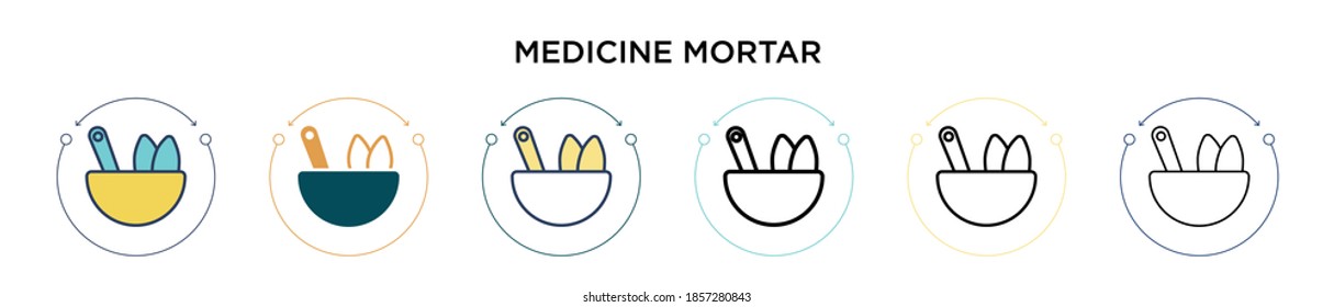 Medicine mortar icon in filled, thin line, outline and stroke style. Vector illustration of two colored and black medicine mortar vector icons designs can be used for mobile, ui, web