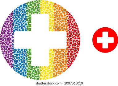 Medicine mosaic icon of circle elements in different sizes and rainbow color hues. A dotted LGBT-colored medicine for lesbians, gays, bisexuals, and transgenders.