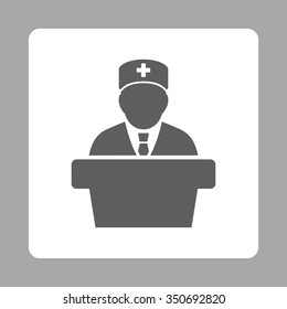 Medicine Official Vector Icon. Style Is Flat Rounded Square Button, Dark Gray And White Colors, Silver Background.