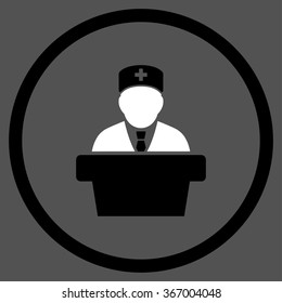 Medicine Official vector icon. Style is bicolor flat circled symbol, black and white colors, rounded angles, gray background.