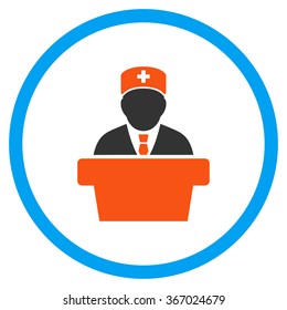 Medicine Official vector icon. Style is flat circled symbol, orange and blue colors, rounded angles, white background.