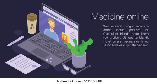 Medicine online concept banner. Isometric illustration of medicine online vector concept banner for web design