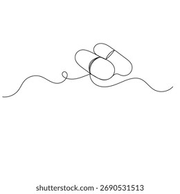 Medicine and open capsules icon  continuous one line drawing of outline vector illustration