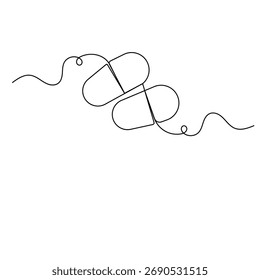Medizin und offene Kapseln Symbol durchgehende einzeilige Zeichnung der Kontur Vektorgrafik