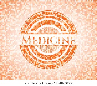 Medicine orange tile background illustration. Square geometric mosaic seamless pattern with emblem inside.