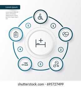 Medicine Outline Icons Set. Collection Of Copter, Drug, Disabled Person And Other Elements. Also Includes Symbols Such As Helicopter, Handicapped, Bed.