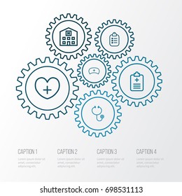 Medicine Outline Icons Set. Collection Of Building, Medical Hat, Record And Other Elements. Also Includes Symbols Such As Color, Life, Record.